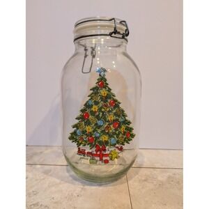 Vintage Carlton Glass 3L Sabin Christmas Tree Cookie Jar USA Hermetic Wire Bail